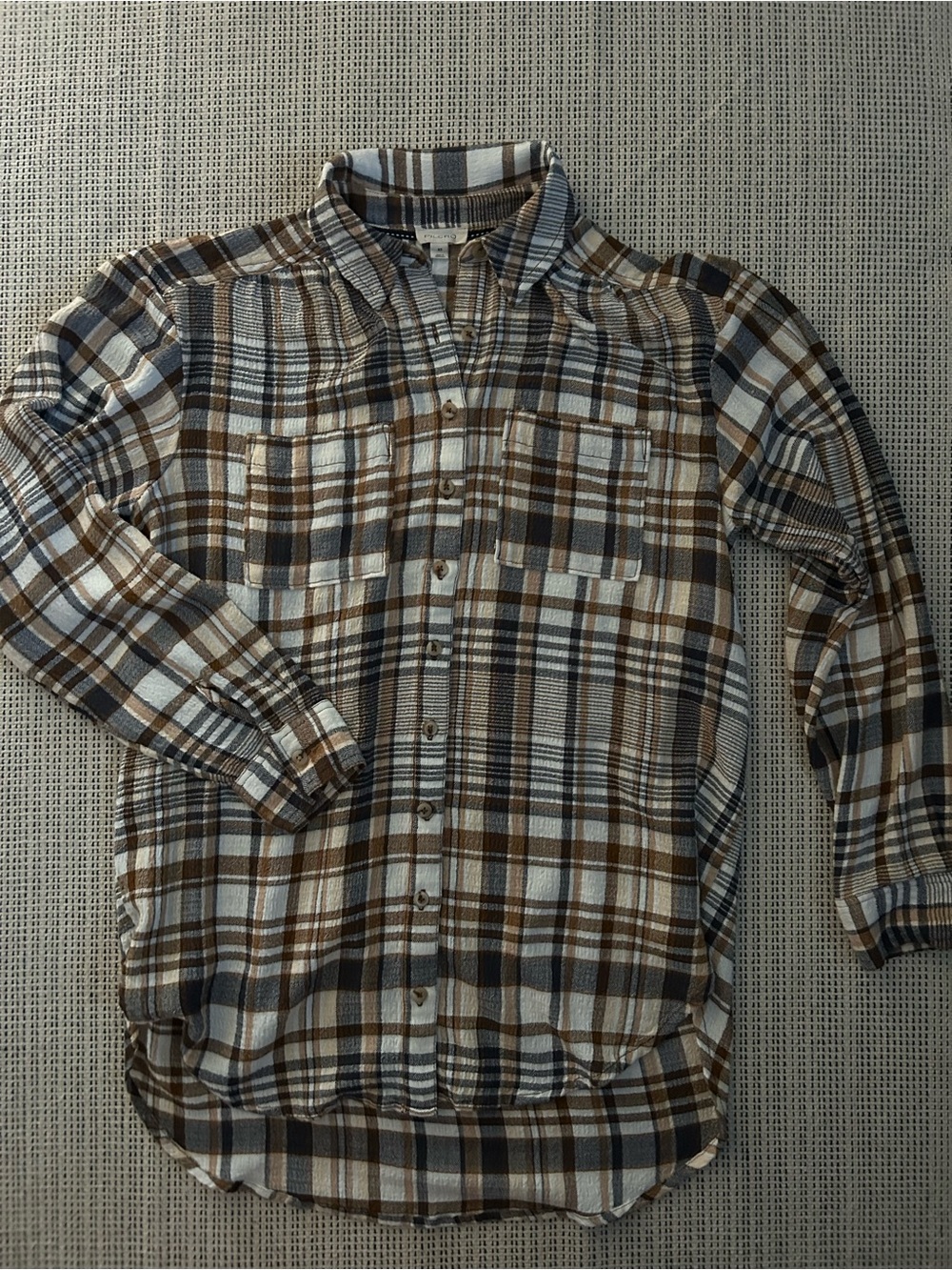 Pilcro Brown and Cream Plaid Button-Down Shirt
